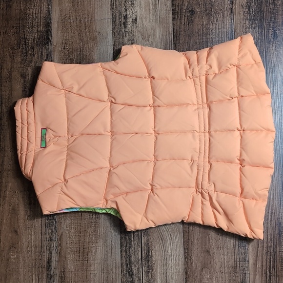Lilly Pulitzer Down Puffer Vest Tropical Floral Lining Size Small Coral Orange - Picture 4 of 10